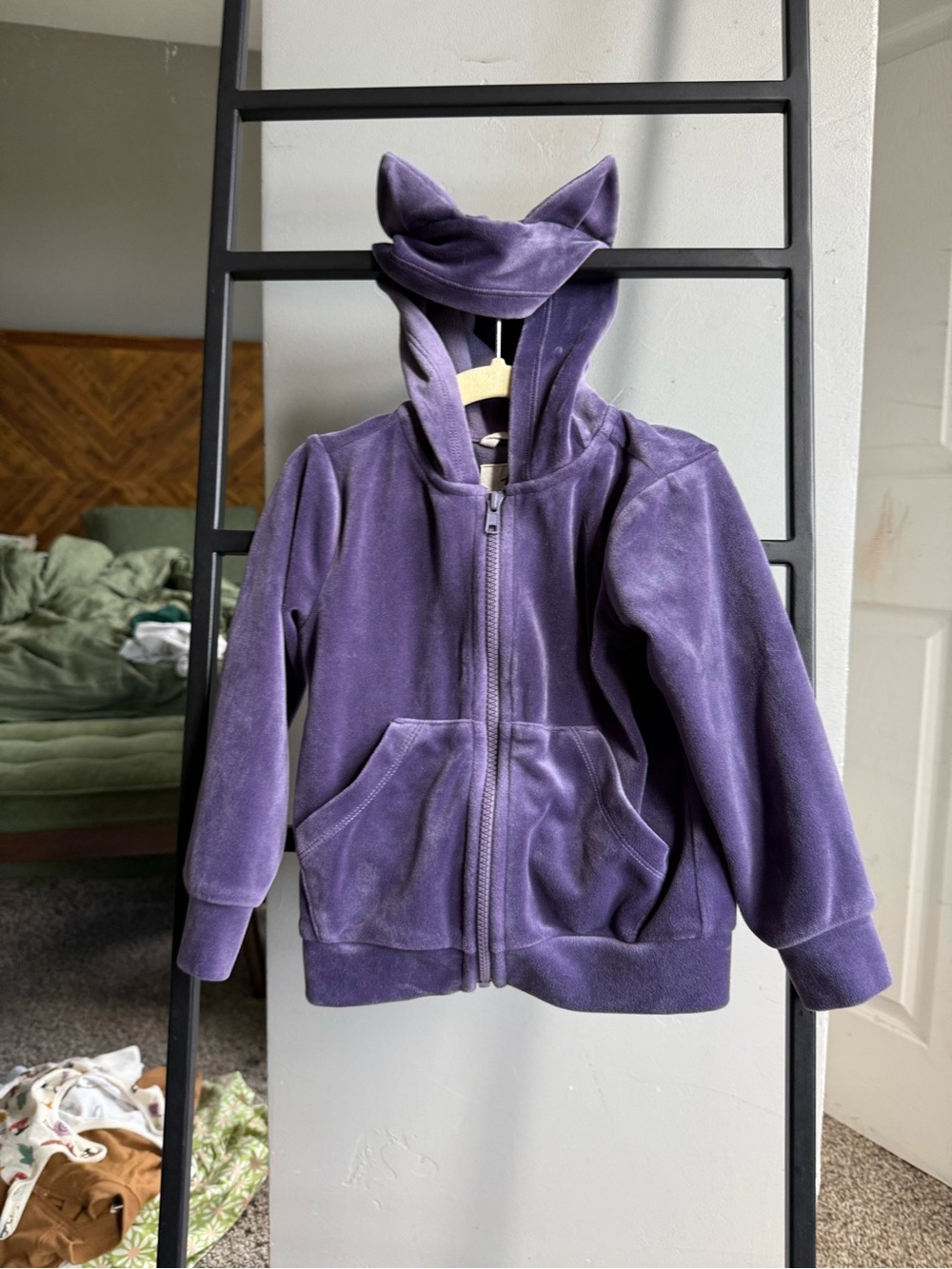 Tea Collection Purple Velour Cat Ear Zip Hoodie 3T